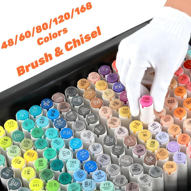 48/60/80/120/168 Colors Alcohol Markers Set, Marker Pen Set, With Bleeding-Proof Drawing Mat, Brush&ChiselDual Tips Art Markers for Coloring,Sketching,Card Making and DIY Patinting-for Adults and Students -Refillable