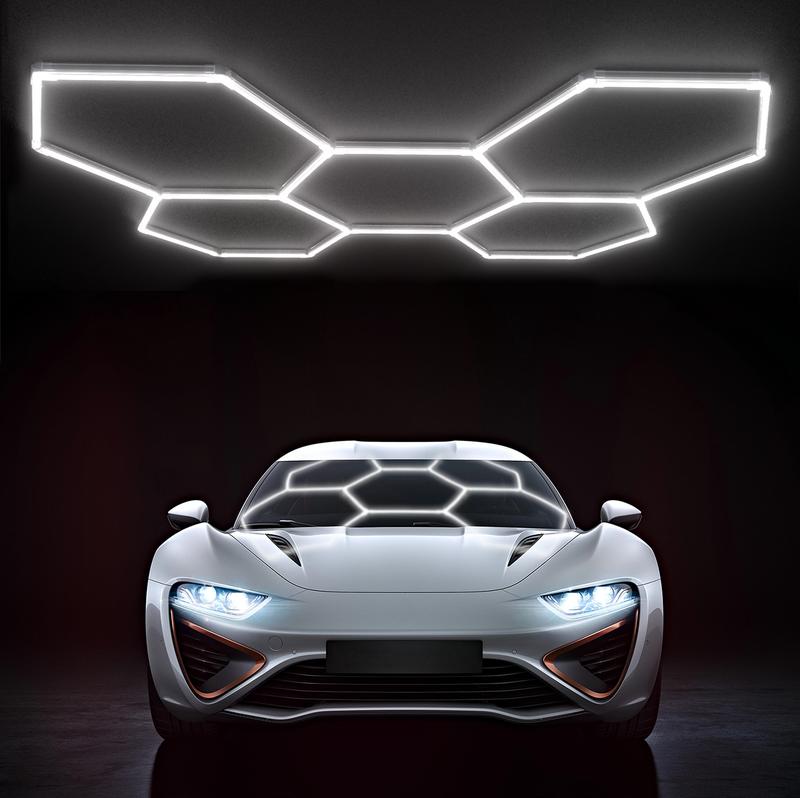 HYPERLITE DIY Hexagonal Ceiling Light, Honeycomb Ceiling Light,Ultra Bright 3960 Lumens-54780 Lumens Honeycomb Lights,（Dimmable） Hexagonal Garage Lights for Shops Supermarkets Shopping Malls Car Shows Basements Gymnasiums, Jumpstart newyear