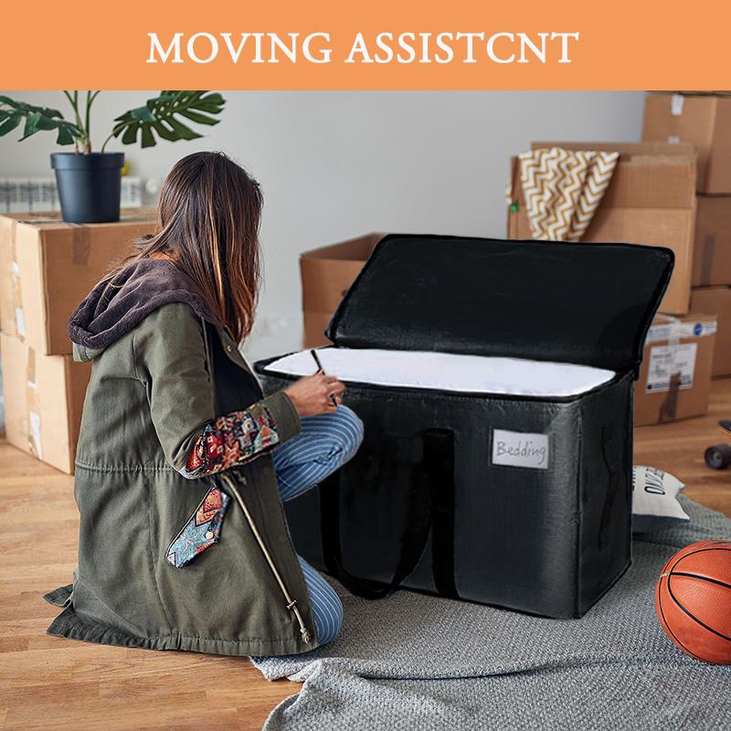 Large Moving Bags, 6 Pack Black Heavy Duty Totes For Storagewith Visible Labels , Wrap Around Handles, Storage Bags for Space Saving, Change of seasons Alternative to Moving Boxes  Back to school season gifts