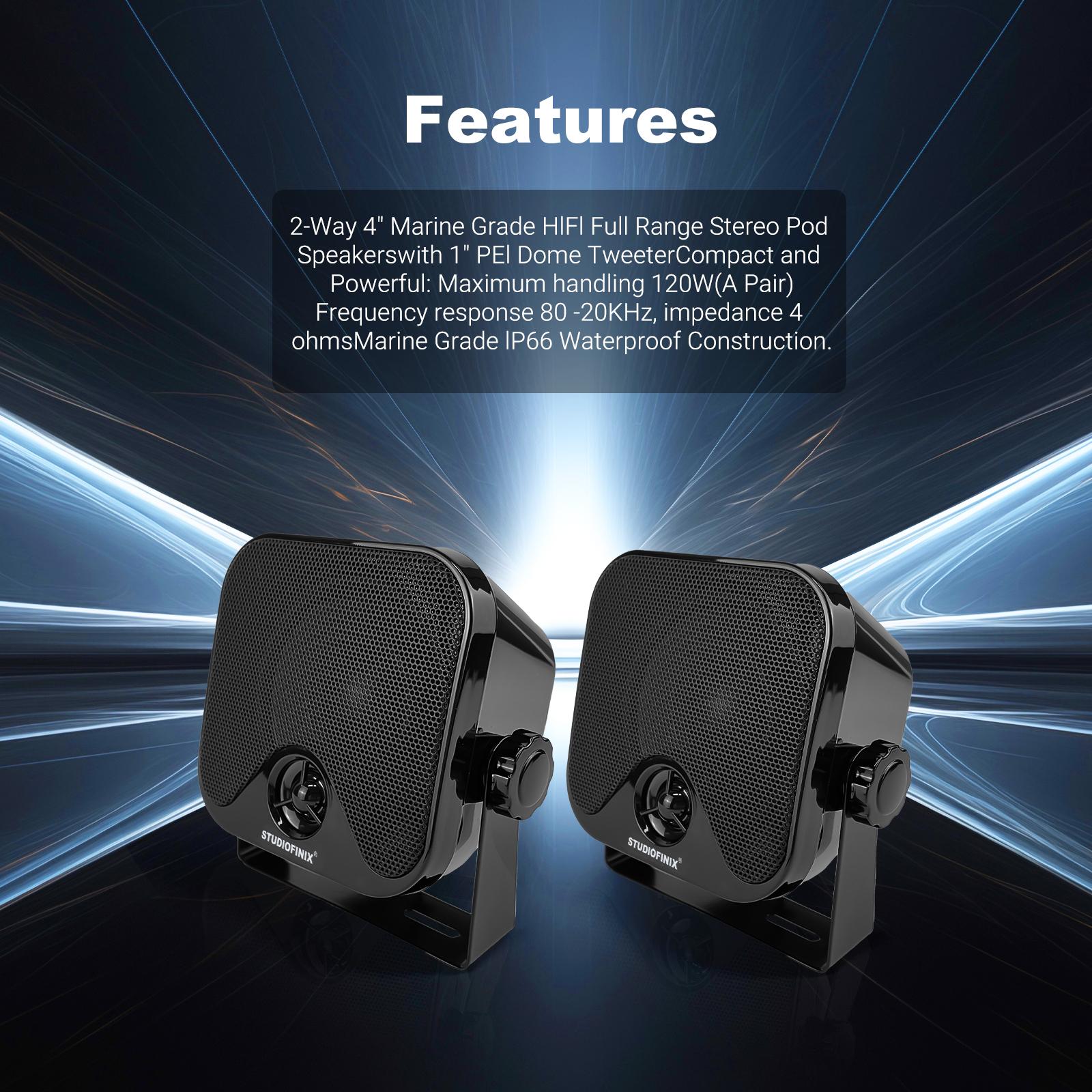 4'' Marine Waterproof Boat Speaker 120W Motorcycle Audio Speaker Heavy Duty Sound System For Outdor ATV UTV RZR