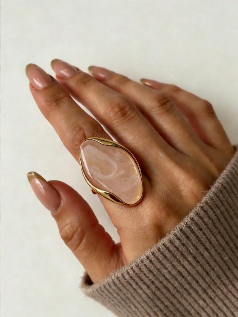 Vintage Marbled Resin Stainless Steel Adjustable Ring, Simple Elegance Women's Daily Versatile Gift, Stylish and Precise Jewelry