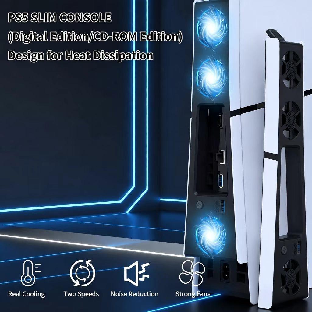 Ps5 Slim Cooling Fan with Low Noise Cooling, LED Light, Quiet Noise Reduction, Universal Fit, Perfect Gift for Boyfriend, Girlfriend, Valentine's Day