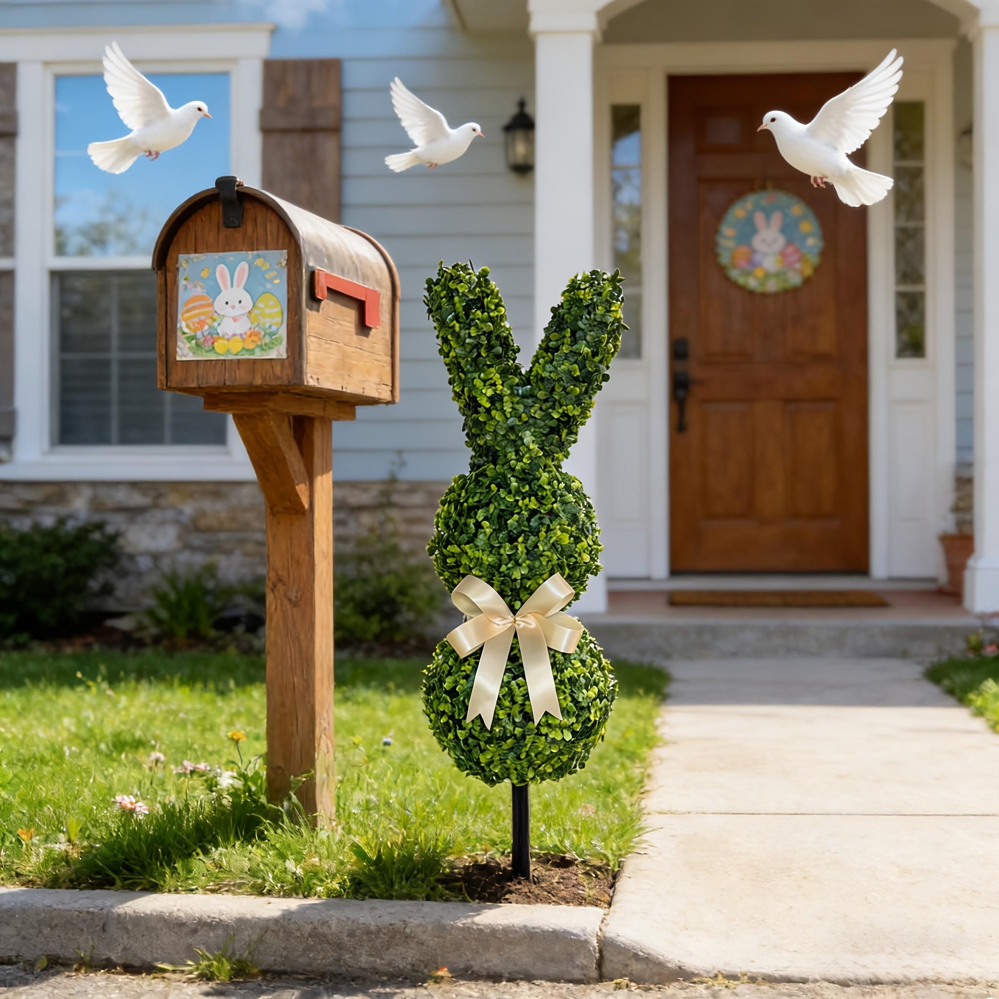 Artificial Easter Bunny Shaped Plastic Pruned Tree, Cute Rabbit Top Plant, Boxed Potted Plant for Home Garden Festive Decoration, Fake Indoor Plants