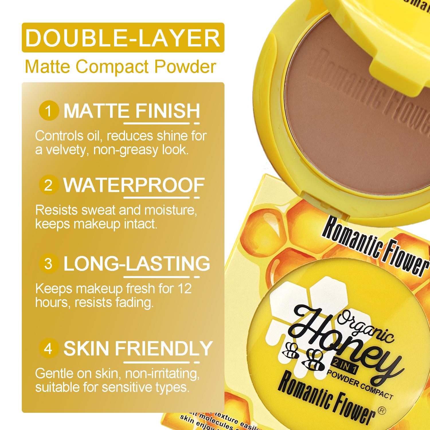 Nature Double-layer Beauty Powder Cake, All Skin Tones Face Makeup Fine Powder Matte Finish Waterproof Finishing Powder Long Lasting Pressed Powder
