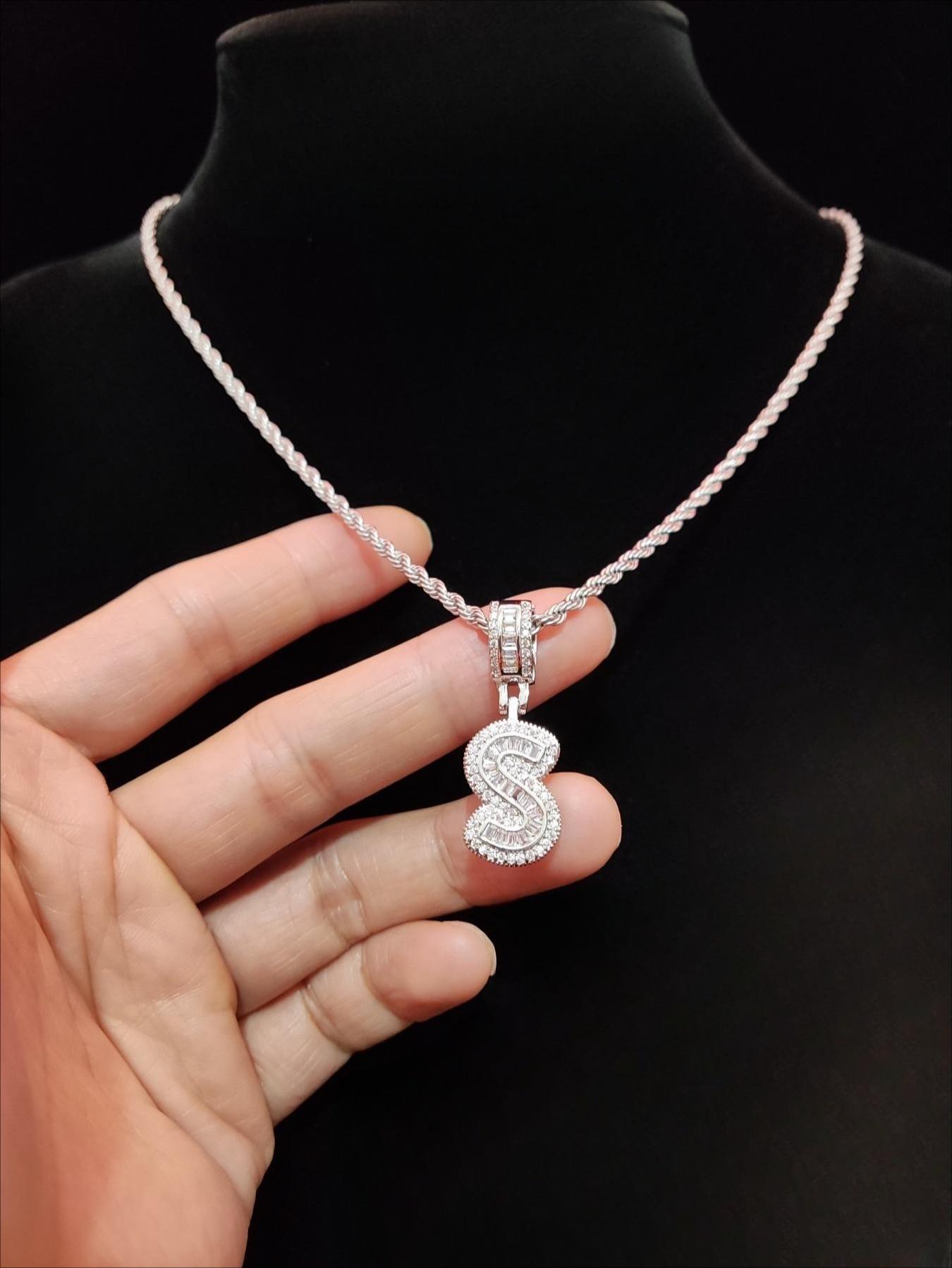 Women's Sparkling Cubic Zirconia Initial Necklace - Personalized Alphabet Letter Pendant, Silver Costume Jewelry, Fashion Birthday Gift, Letter Necklace