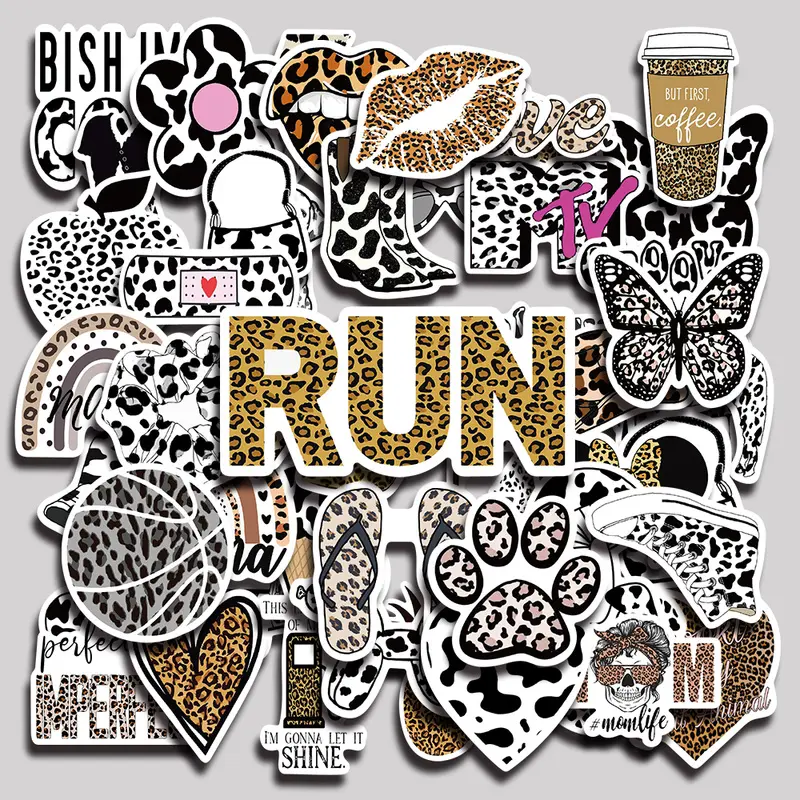 50PCS Black and White Leopard Print Aesthetic Vinyl Stickers Pack for Laptop Water Bottle Phone Case Skateboard Journal Scrapbook DIY Decoration