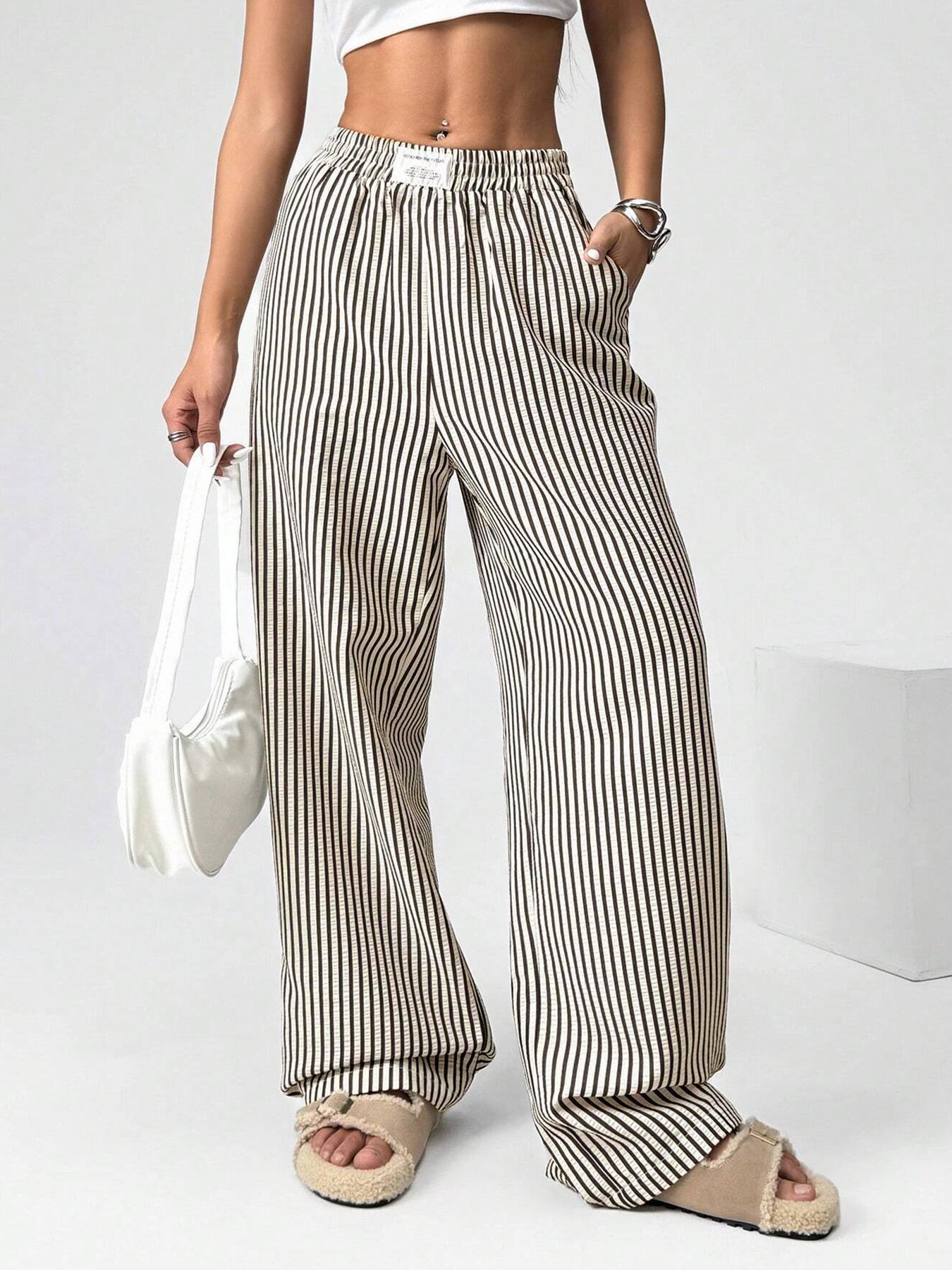 Women's Striped Textured Wide Leg Pants, Casual Lounge Pants for All Seasons, Stylish and Comfortable Long Trousers, Perfect for Casual and Formal Wear