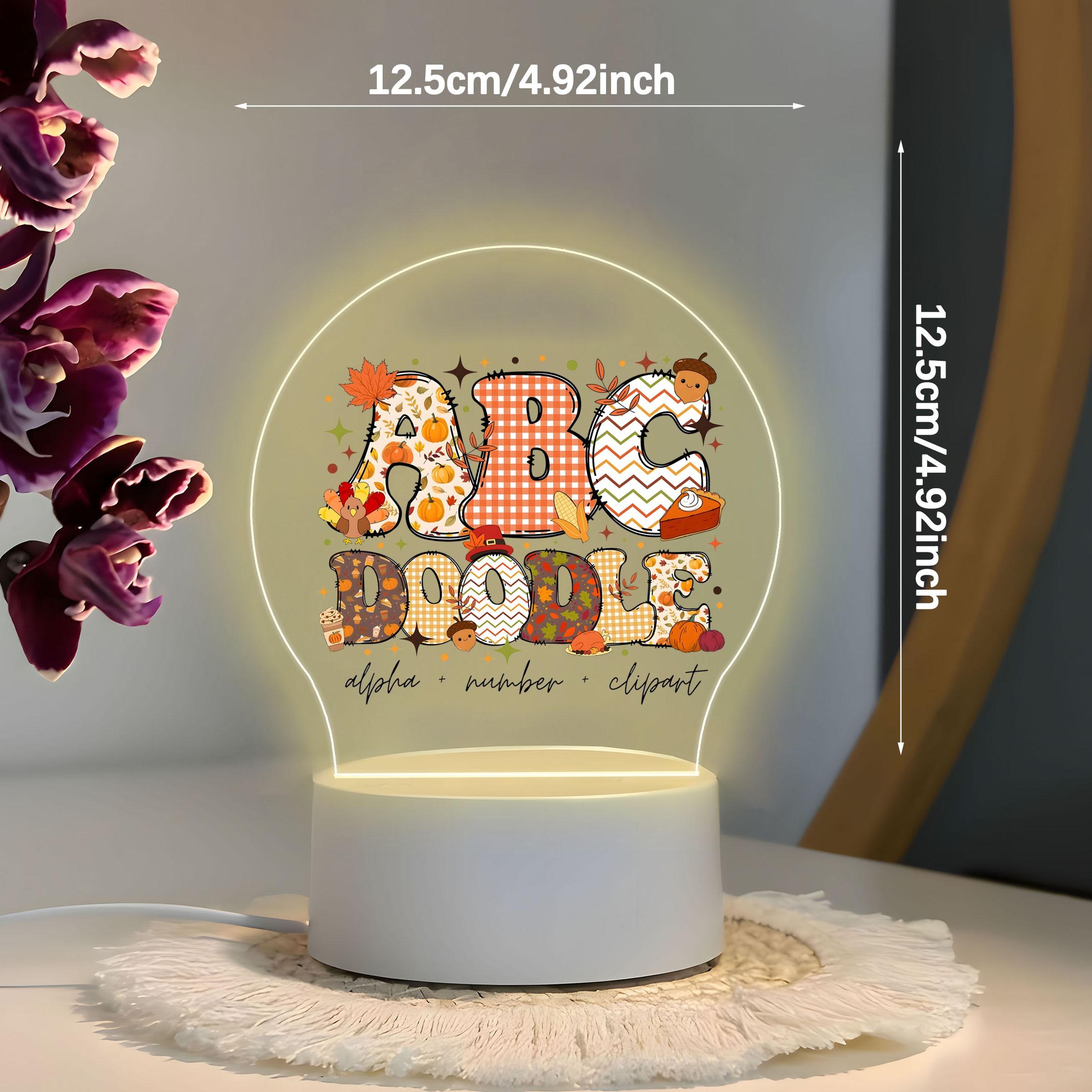 Acrylic Night Light with Thanksgiving Elements, Soft Warm Glow, Cartoon Hand-Drawn Style, Ideal for Kids' Room, Early Education, Gift