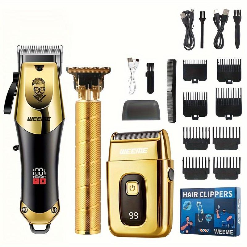 3-Piece Professional Blonde Hair Clipper & Trimmer Kit for Men - USB-Rechargeable Barber Set Featuring LCD Display, Adjustable Blade Hair Clippers, and Professional Men's Trimmer 3-Piece Professional Blonde Hair Clipper & Trimmer Kit for Men - USB-Rechargeable Barber Set Featuring LCD Display, Adjustable Blade Hair Clippers, and Professional Men's Trimmer