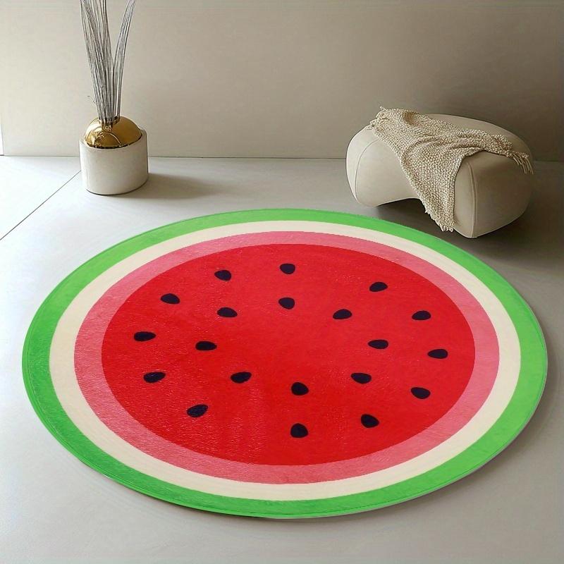 1pc Circular Rug 3ft Watermelon Pattern, Non-Slip Velvet Mat, 850g/m², Living Room/bathroom/bedroom/camping/picnic/yoga, Indoor Outdoor Use, Artistic Design