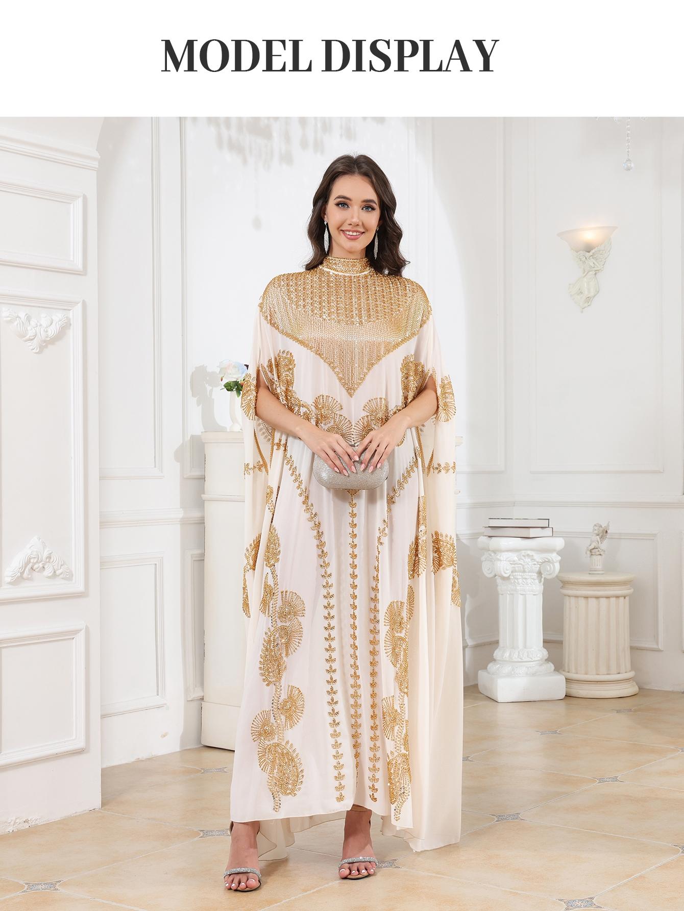 Celesmeety Muslim Abaya Dress, Muslim Dresses, Sequin Long Robe, Elegant Islamic Fashion, Perfect for Weddings and Parties, All-Season Loose Fit