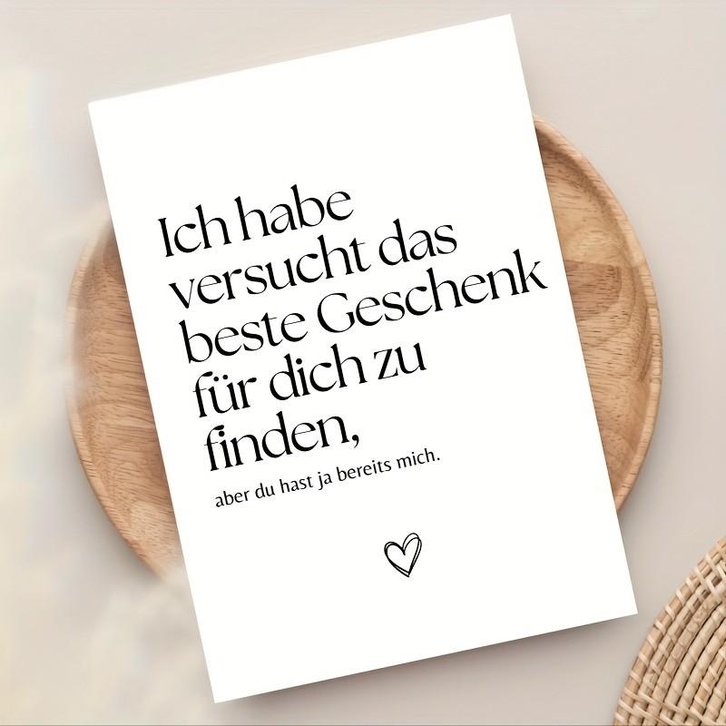 5 Funny German Love Cards, Romantic Humorous Anniversary Card, Unique Birthday Gift for Him/her, Minimalist Design, Perfect for Partners