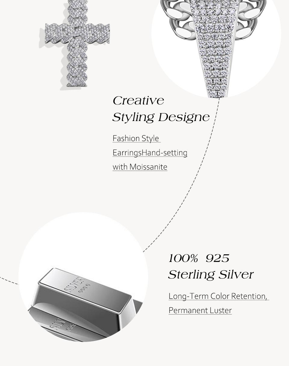 Classic Synthetic Moissanite Cross Necklace for Men Women Chain Hiphop Jewelry D VVS1 Charm Fine Jewelry N021