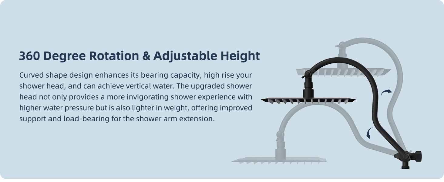 Hibbent 12'' All Metal Shower Head, High Pressure Rainfall Shower Head/Handheld Showerhead Combo/ 12'' Adjustable Curved Shower Extension Arm, 7-Spray, 71'' Hose, Showerhead Holder, Matte Black showerhead combo