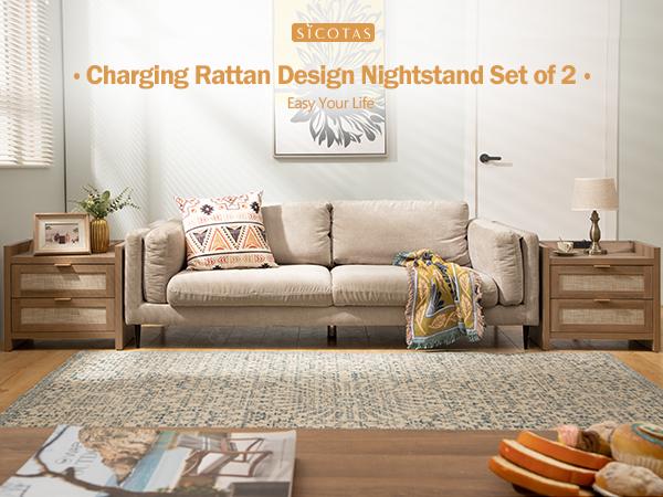 SICOTAS Night Stand Set of 2 - Rattan Nightstands with Type-C Charging Station & Rattan Drawer - 15.4" x 23.6" x 22.1" Boho Bed Side End Table for Small Apartment Living Room Bedroom, Sturdy and Durable SICOTAS Night Stand Set of 2 - Rattan Nightstands with Type-C Charging Station & Rattan Drawer - 15.4" x 23.6" x 22.1" Boho Bed Side End Table for Small Apartment Living Room Bedroom, Sturdy and Durable
