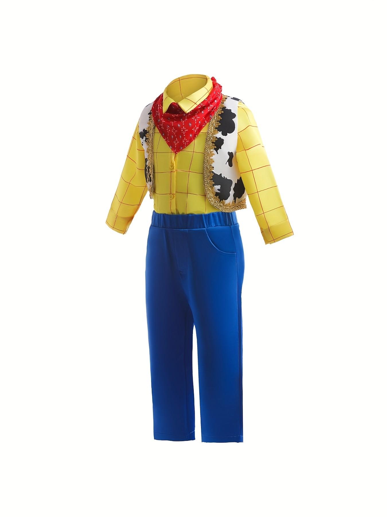 Western Cowboy Halloween Costume Set, Plaid Shirt + Vest + Scarf + Pants, Fashionable and Cool, Suitable for Boys