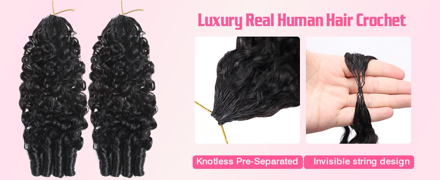 Burmese Curly Crochet Human Hair 20 Inch 120g Knotless Pre-Separated Feather Human Hair Crochet  3C4A Lightweight Reusable Remy Hair Extensions for Women Natural Black Color  deep wave bundles brazilian bulk raw human hair quick weave