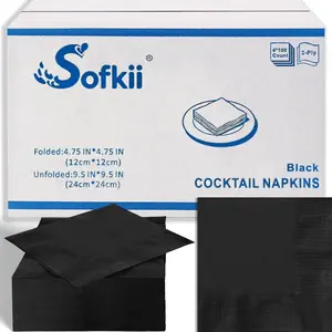 400 Count 2-Ply Disposable Black Cocktail Napkins, 4.75x4.75 Inch Bulk Beverage Paper Napkins for Dinner Wedding Bar Party and Daily Use