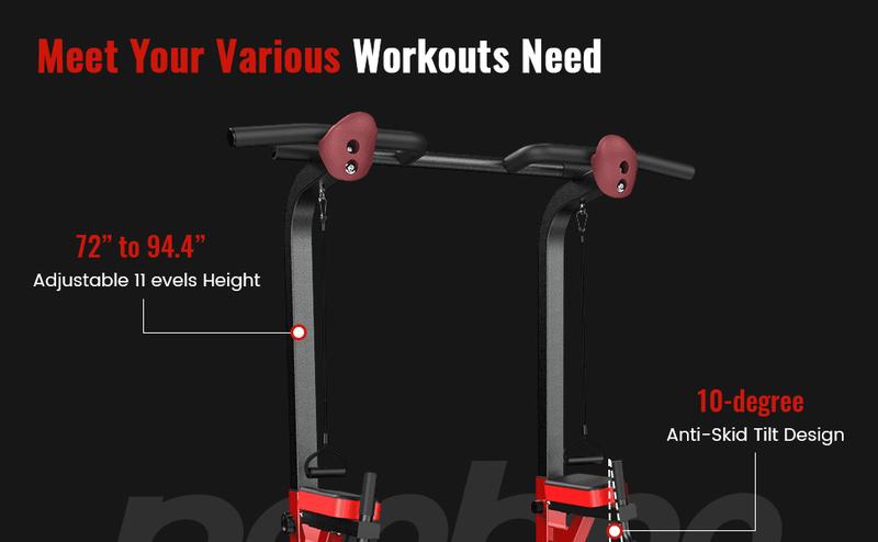 Pooboo Power Tower Dip Station, Pull Up Bar Stand for Fitness Home Gym Workout, Pull Up Dip Station, Multi-Function Power Tower Pull Up Bar,Adjustable Strength Training Fitness Equipment