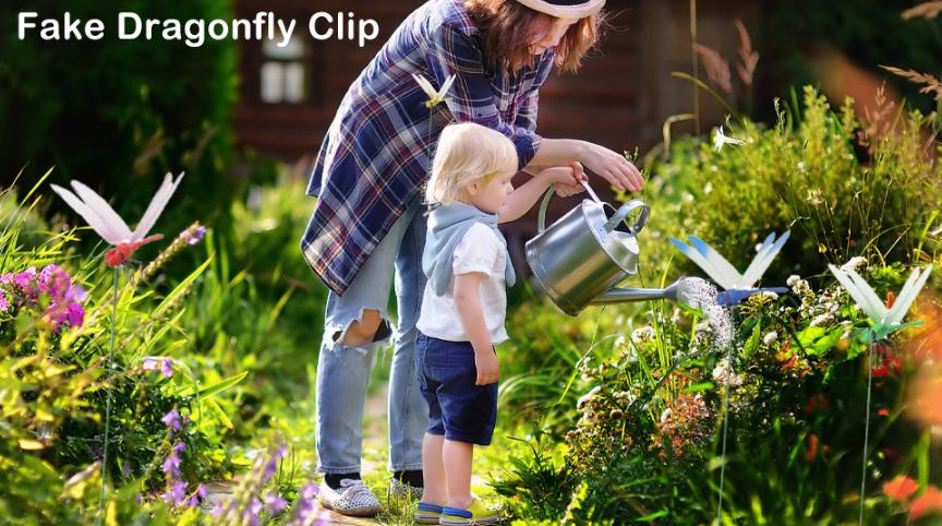 12 Counts Outdoor Fake Dragonfly Rod Clip, Garden Metal Dragonfly. Natural Organic Concept, 3D Dragonfly Garden Decoration, Garden Bird and Fly Interfere Devices for Indoor and Outdoor Garden,Creative Home Accessories Decorative Design