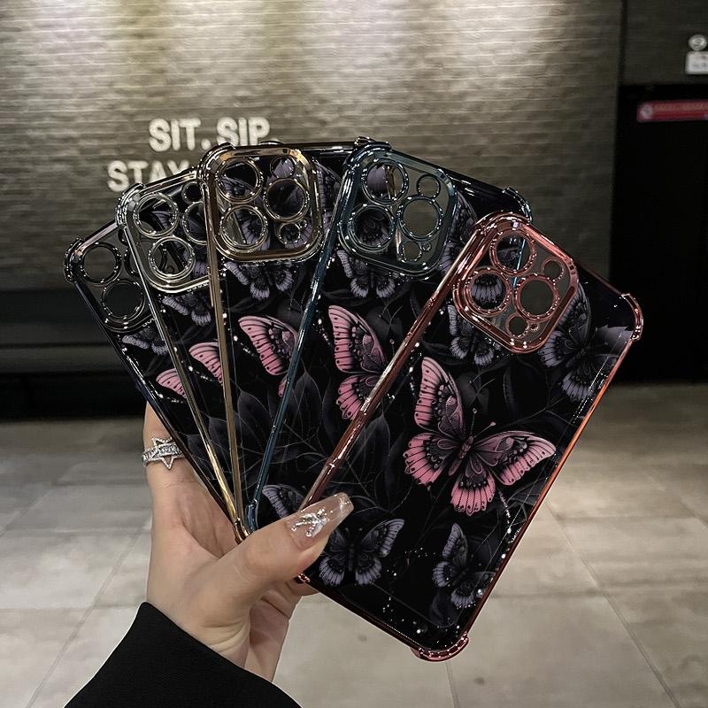 Butterfly Pattern Four-corner drop-proof TPU phone case for iPhone17 16 15 14 Pro Max 13 12 11 XR XS Plus shockproof full camera protection durable slim silicone case mobile phone case