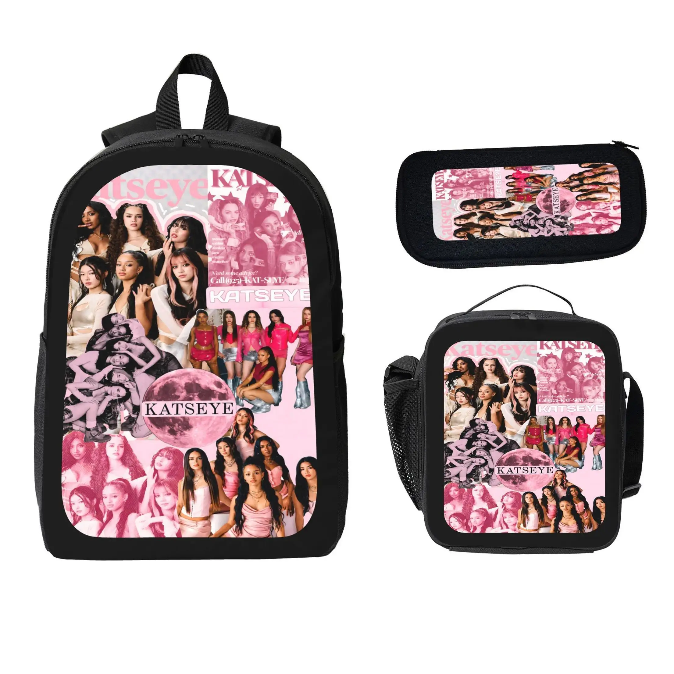 KATSEYE Backpack Set School Backpack Lunch Bag Pencil Case Kpop Merch KATSEYE Fan Gift Pop Idol Bookbag Aesthetic For Girls Boys Teens Women Students Travel School Daily Carry TikTok Viral Trending Cute Fashion Accessories Back To School