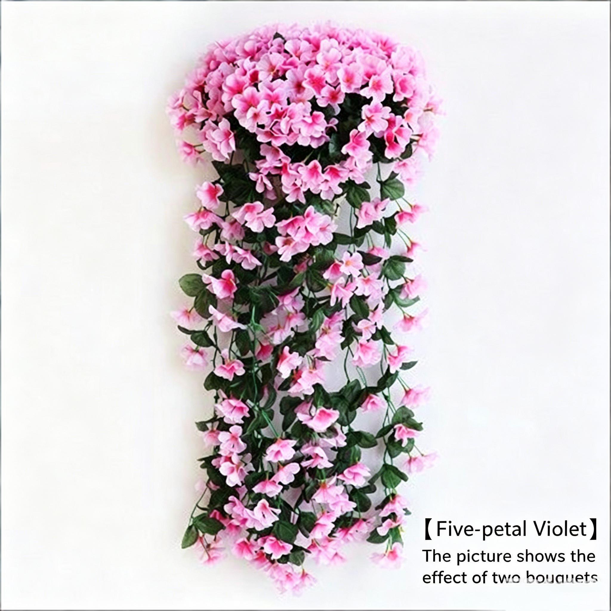 2-Pack Artificial Violet Wall Hanging Basket Flowers, Suspended Wreath Vines Petals, Ideal for Home Party Wedding Outdoor Decorations, Decorative Faux Flowers