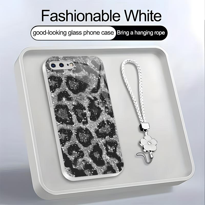 Suitable for [iPhone 8 Plus] high-end women's phone case，a beautiful four-leaf clover lanyard is included🥰,simple yet sophisticated leopard print design, affordable price, available in multiple colors YM99