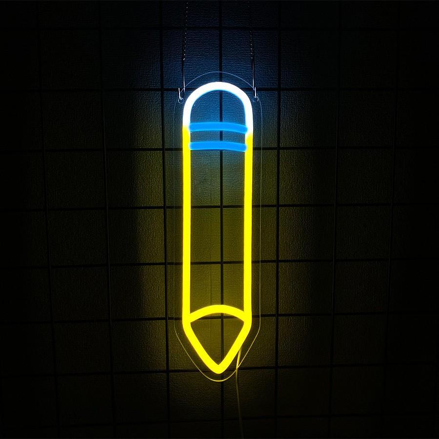 Pencil LED Neon Signs - Desk/Table Classroom Lamp with Stand for Bedroom, Study Room, Game Room - USB Powered Pencil Neon Lights - Back to School Classroom Lights for Teachers