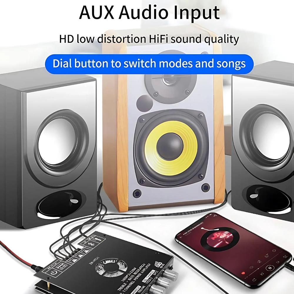 2.1CH 160W+220W Bluetooth 5.0 Audio Amplifier Board with USB/AUX Input, Adjustable Bass Treble Control, 15-36V DC Power for DIY Stereo Upgrade, Supports Subwoofer.