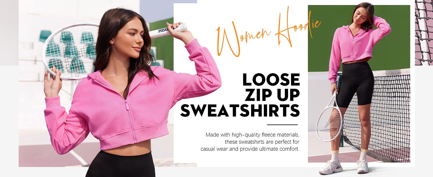 Fisoew Women's Cropped Zip Up Hoodie Sweatshirts Long Sleeve Casual Loose Y2K Pullover Tops Clothes Womenswear comfort hoodies SpringStatements