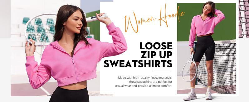 Fisoew Women's Cropped Zip Up Hoodie Sweatshirts Long Sleeve Casual Loose Y2K Pullover Tops Clothes Womenswear comfort hoodies