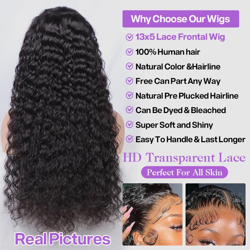 13x5 Deep Wave HD Lace Front Wigs Human Hair 220% Density  Deep Curly Frontal Wigs for Black Women Pre Plucked with Baby Hair