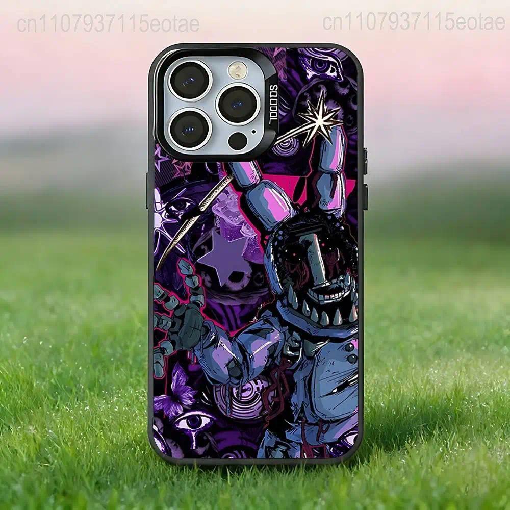 FNAF F-Five-Nights at F-Freddys Anti-Fall Black Bumper Phone Case For iPhone 11-17 Pro Max/Plus & Samsung Galaxy S23-S25