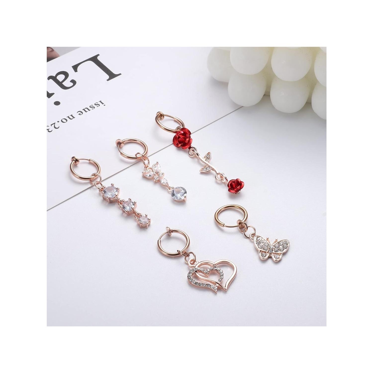 5 Pcs Clip on Belly Button Rings Non Piercing Clip on Navel Rings Faux Belly Button Rings Faux Navel Piercing Fake Belly Button Rings Fake Belly Piercing Jewelry