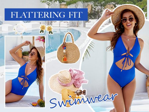 Blooming Jelly Cutout Crisscross Back Swimwear Womens Sexy V Neck Drawstring One Piece Swimsuit Beach Summer