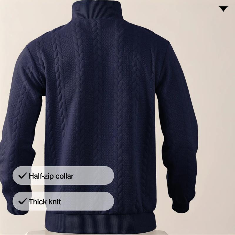 Men's solid color half-zip stand-up collar sweater, regular version of casual long-sleeved pullover, comfortable fabric, warm, suitable wearing in autumn and winter, men's daily outfit.