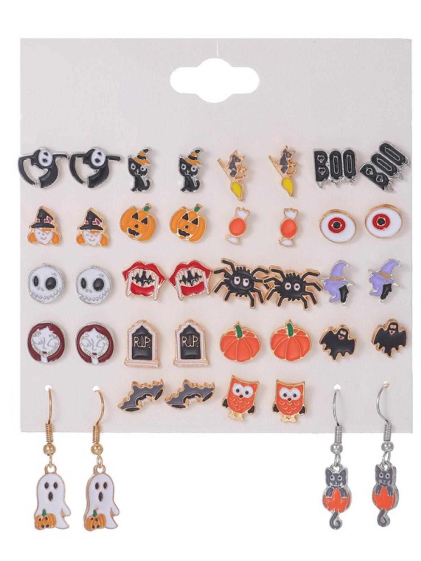 Halloween Spider Eye Earrings Set, 20 Pairs Cartoon Fun Ear Studs, Pumpkin Ghost Design, Perfect for Party Gifts & Pranks