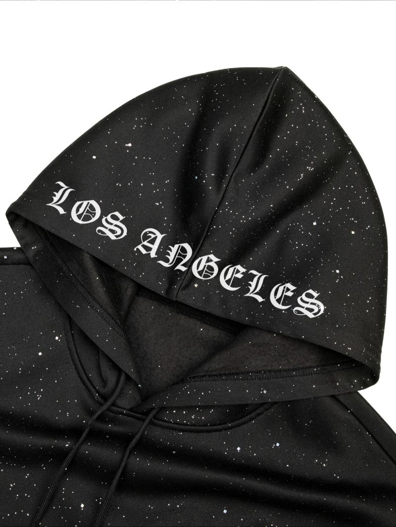 Men's Fleece Hoodie Sweatshirt, Gothic Cross Element, Star Dye Craft, Kangaroo Pocket, Casual Loose Fit Drawstring Pullover, Fall & Winter