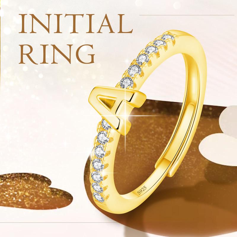 26 Initial Rings for Women & Girls, Letter A - Z Shiny Adjustable Open Rings, Personalized Name Ring Gifts For Birthday and Valentines