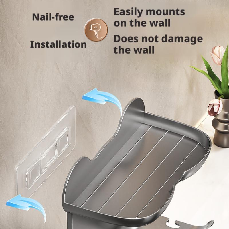 Multifunctional No-Drill Bathroom Hair Dryer Stand, Bear Head Integrated Hair Dryer Rack, Space-Saving Storage Solution for Bathrooms