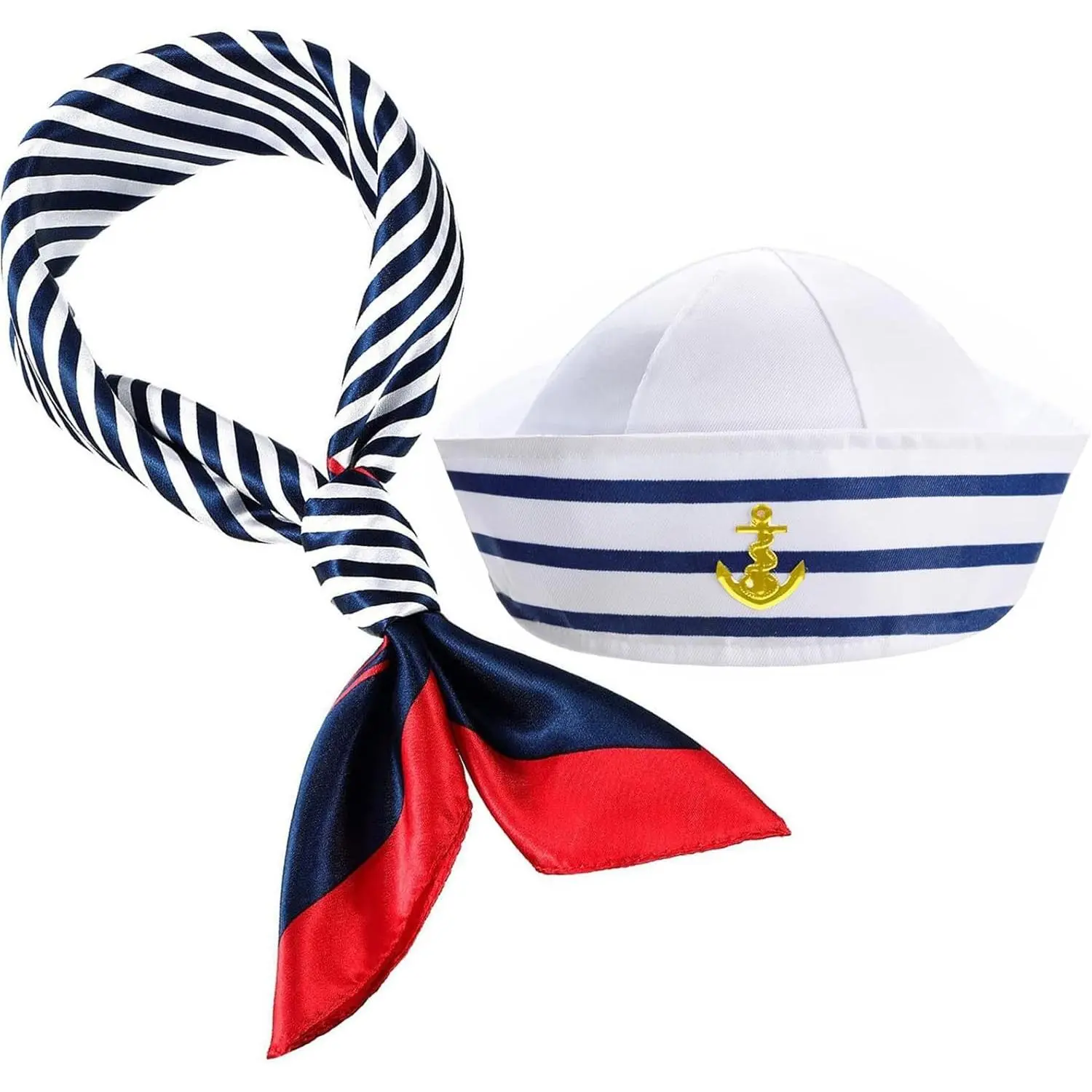 Yacht Captain Sailor Hat with Scarf Costume Set for Men Women Boat Ship Party Dress Up (2pcs Set)Gift