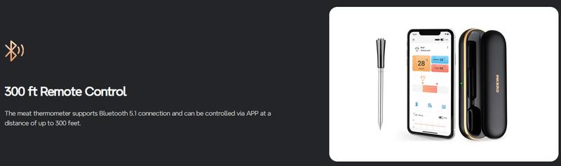 INKBIRD INT-11P-B Bluetooth Meat Thermometer Wireless Waterproof Stainless Steel Grill Tool with 26 Menus & Alarm for Kitchen Cooking Gifts - Black TikTokShopBlackFriday