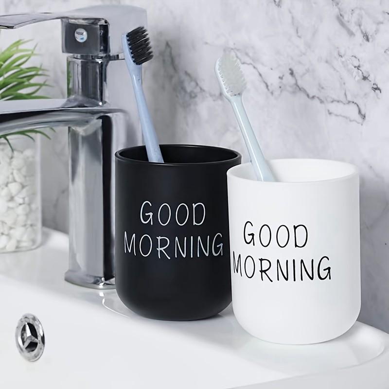 Good Morning Letter Pattern Toothbrush Holder, 1 Count Durable Plastic Toothbrush Cup, Cute Simple Toothbrush Holder for Bathroom Decor
