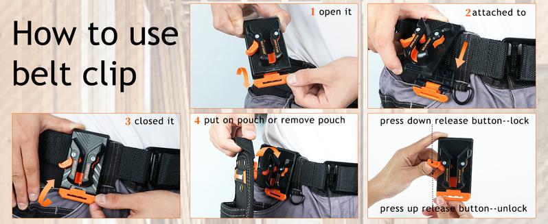 MELOTOUGH Small Tool Pouch with Quick Release Belt Clip Heavy Duty 600D Material 8 Pockets Electrician Tape Holder for Technicians & Maintenance Workers Rugged Construction Durability