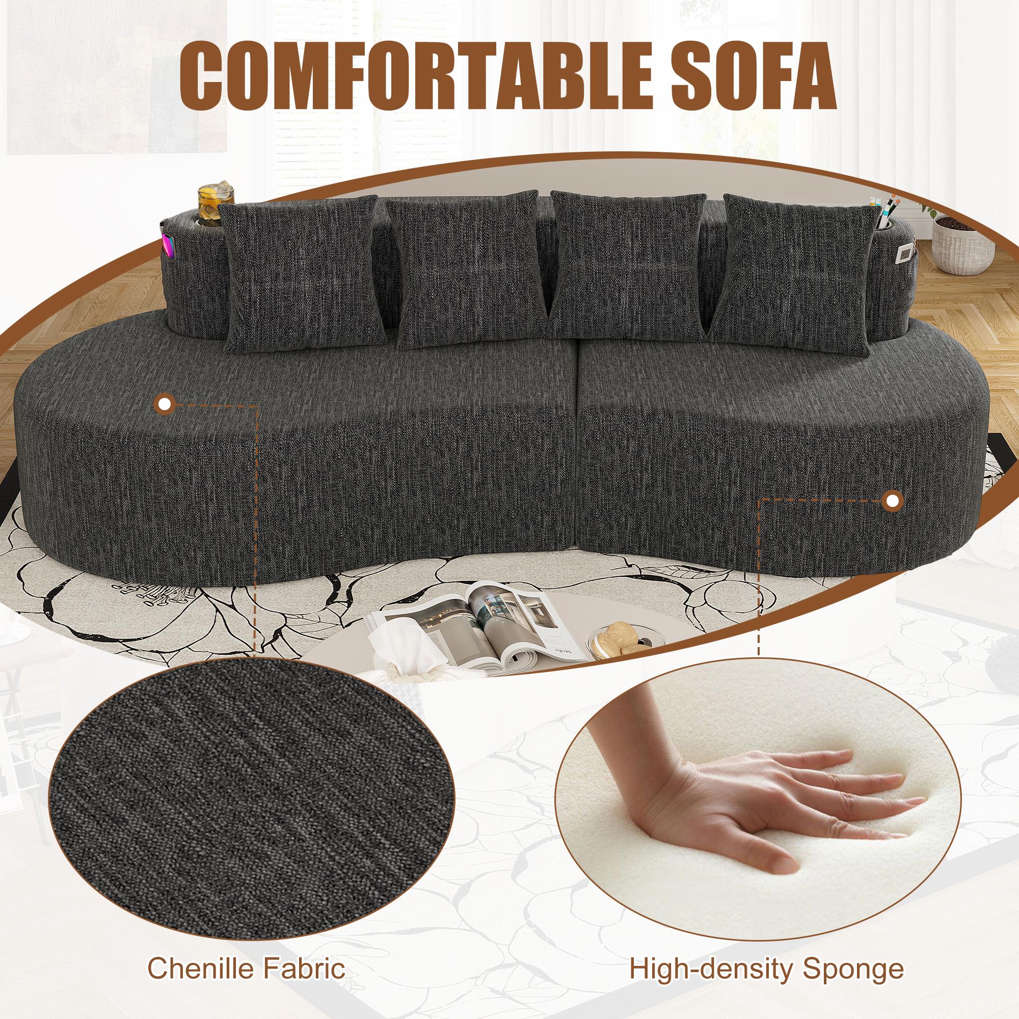Littleox Modern Curved 3-Seat Minimalist Elegant Half-Moon Compressed Modular Sectional Couch, Sectional Couches for Living Room, Ideal for Office, Apartment, Three Seats