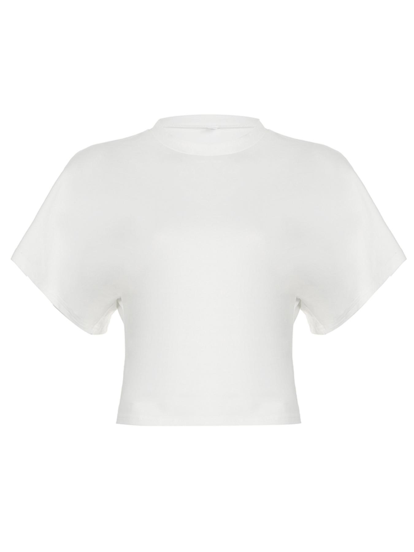 Women's Solid Color Crop Tee, Casual Half Sleeve Round Neck T-shirt for Summer, Ladies Basic Clothes for Daily Wear, Womenswear