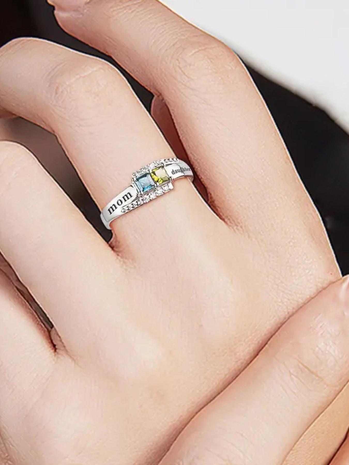 S925 Sterling Silver Ring, Fashionable Mom Daughter Engraved Lettering Jewelry, Casual Style Engagement Ring Exquisite Birthday Anniversary Gifts（with Box）, Mother Daughter Ring, Forever Love Ring