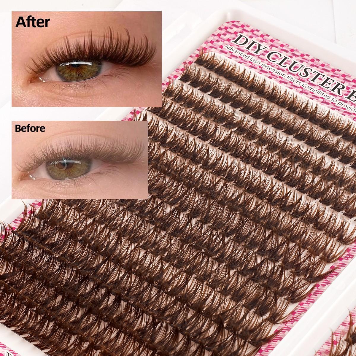 560PCS Brown D-Curl DIY Eyelashes Clusters, Eyelash Extension, Lashes Cluster Extensions, 80D, 8-16mm Mixed Lengths, 0.07mm Thin Band, Natural Fine, Soft & Lightweight, Perfect for Daily, Sports, Dates, Weddings
