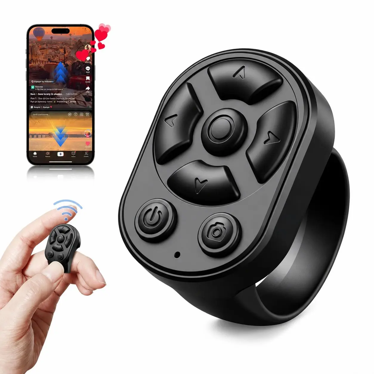 TikTok Scroll Ring, Wireless Remote Page Turner for iPhone & Android, Bluetooth Phone Video Scroller, Kindle App Page Turner, Remote Camera Shutter for Selfies, Short Videos & E-Book Reading